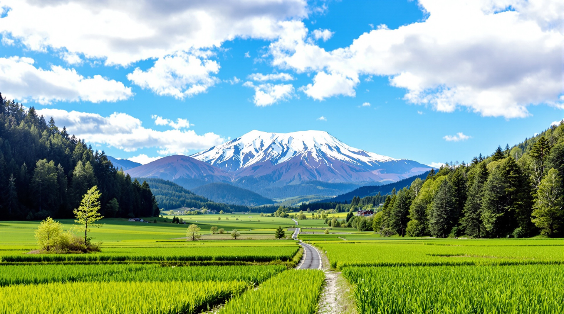 北アルプスを望む安曇野・穂高有明の田園風景